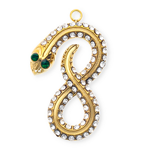 Breloques en acier Inox avec strass infini / serpent Dor&eacute;-cristal-vert