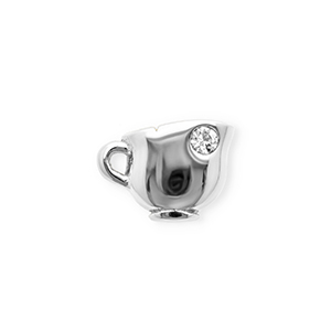 Breloques en acier Inox avec strass tasse Argent&eacute;-cristal