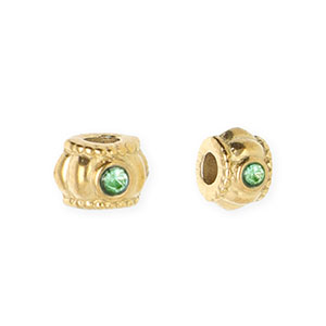 Perles en acier Inox spacer avec strass 6 mm Dor&eacute;-vert