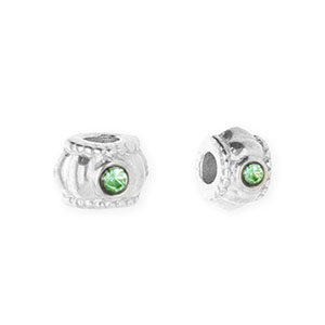 Perles en acier Inox spacer avec strass 6 mm Argent&eacute;-vert