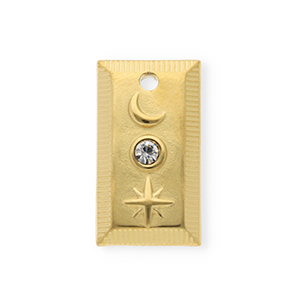 Breloques en acier Inox avec strass rectangle avec lune et &eacute;toile Dor&eacute;-cristal