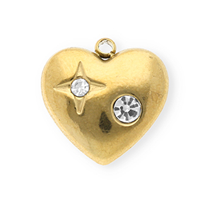 Breloques en acier Inox avec strass coeur Dor&eacute;-cristal