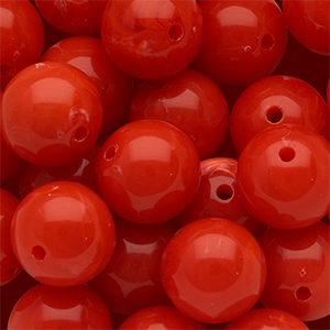 Perles acryliques 14 mm rond Rouge-blanc marbr&eacute;