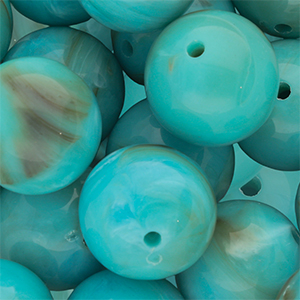 Perles acryliques 18 mm rond Bleu turquoise-blanc marbr&eacute;