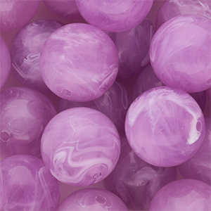 Perles acryliques 18 mm rond Lilas-blanc marbr&eacute;
