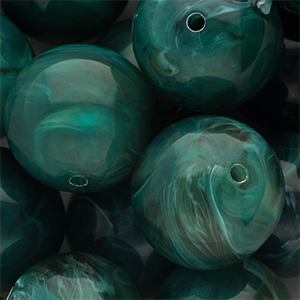 Perles acryliques 24 mm rond Vert sarcelle-multicolore-blanc marbr&eacute;
