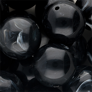 Perles acryliques 24 mm rond Noir-blanc marbr&eacute;