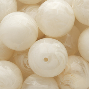 Perles acryliques 24 mm rond Blanc cass&eacute;-blanc marbr&eacute;