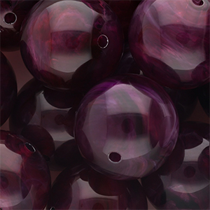 Perles acryliques 24 mm rond Violet aubergine-blanc marbr&eacute;