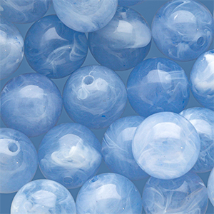 Perles acryliques 14 mm rond Bleu clair-blanc marbr&eacute;