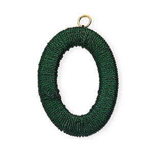 Pendentifs acryliques avec fil macram&eacute; ovale Vert fonc&eacute; m&eacute;tallique-dor&eacute;