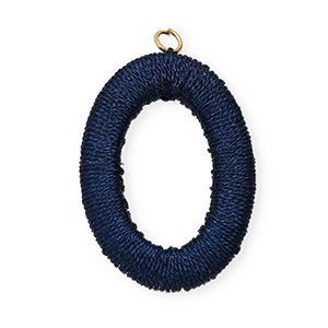 Pendentifs acryliques avec fil macram&eacute; ovale Bleu fonc&eacute; m&eacute;tallique-dor&eacute;