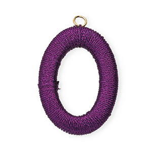 Pendentifs acryliques avec fil macram&eacute; ovale Violet fonc&eacute; m&eacute;tallique-dor&eacute;