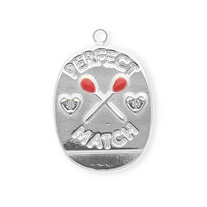 Breloques en acier Inox ovale "perfect match" Argent&eacute;-rouge