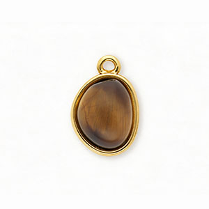 Breloques en acier Inox &OElig;il de tigre organique ovale Dor&eacute;-marron