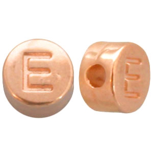 Perles alphabet en m&eacute;tal DQ lettre E Dor&eacute; ros&eacute; (sans nickel)