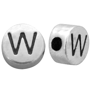 Perles alphabet en m&eacute;tal DQ lettre W Argent&eacute; antique (sans nickel)