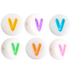 Perles acryliques alphabet lettre V multicolore-blanc