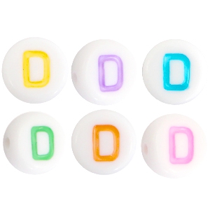 Perles acryliques alphabet lettre D multicolore-blanc