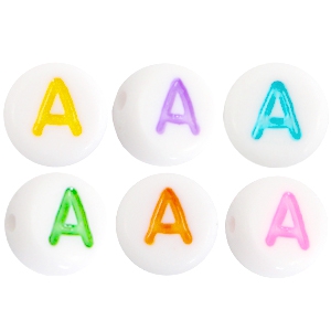 Perles acryliques alphabet lettre A multicolore-blanc
