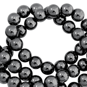 Perles h&eacute;matites rond 6mm gris anthracite