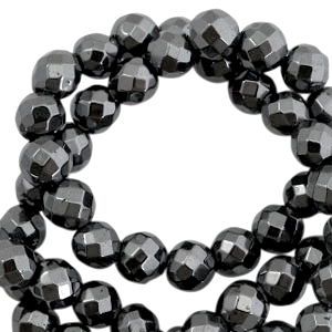 Perles h&eacute;matites facett&eacute;es rond 6mm gris anthracite