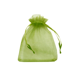Sachet &agrave; bijoux en organza 7x9cm vert olive