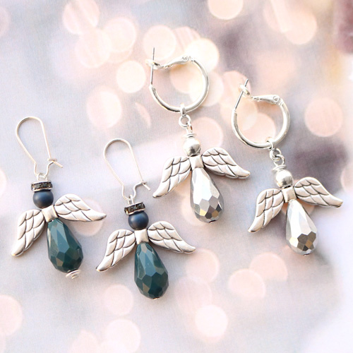 Petites anges en perles &agrave; facettes goutte + ailes en m&eacute;tal ! 