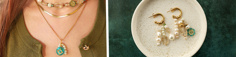 Magnifiques perles acrylique avec d&eacute;tails dor&eacute;s